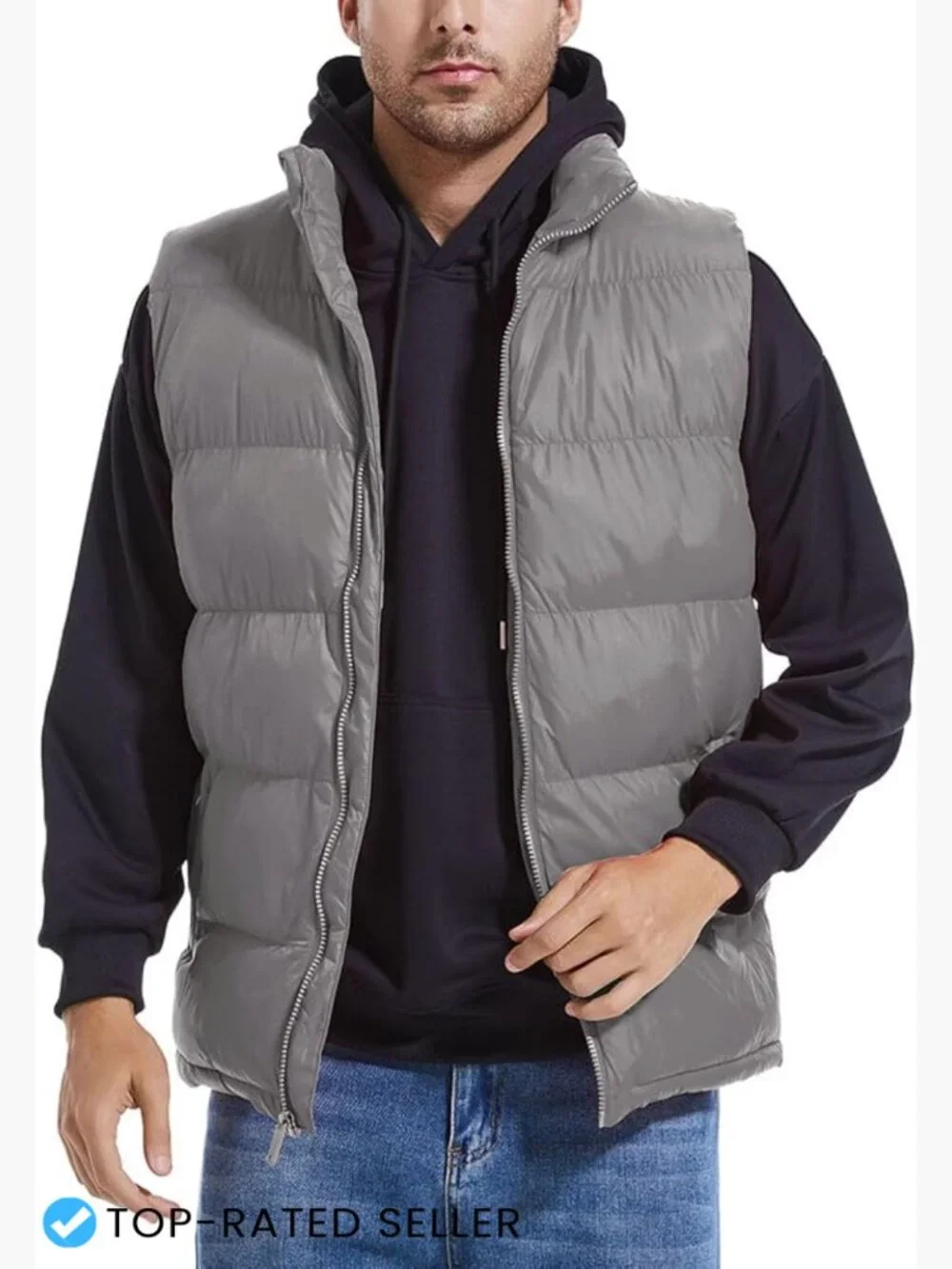 Men's Sleeveless Quilted Puffer Vest Full Zip Stand Collar Lightweight